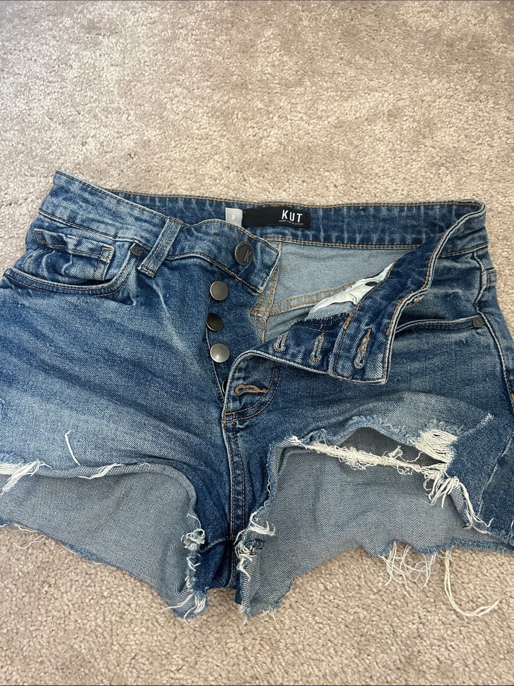 Kut from the Kloth Medium Wash Distressed Denim Shorts